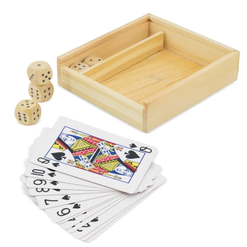 SET DE MADERA BARAJA Y DADOS "LAS VEGAS"