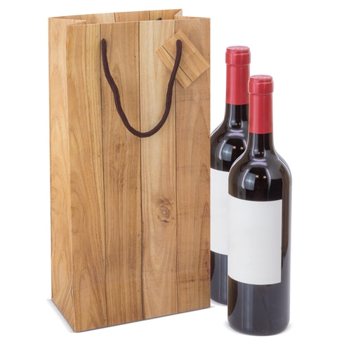 BOLSA PAPEL EFECTO MADERA 2 BOTELLAS "ABETO"