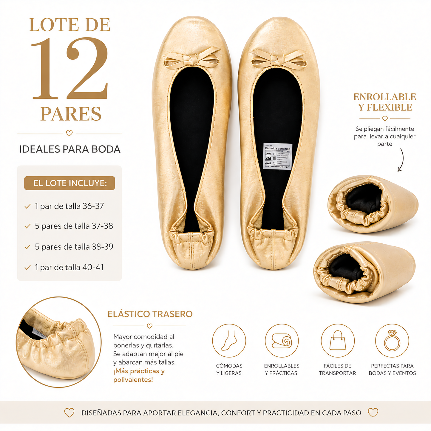 12 Pares Manoletinas Plegables Boda