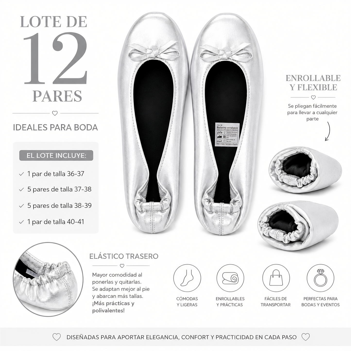 12 Pares Manoletinas Plegables Boda